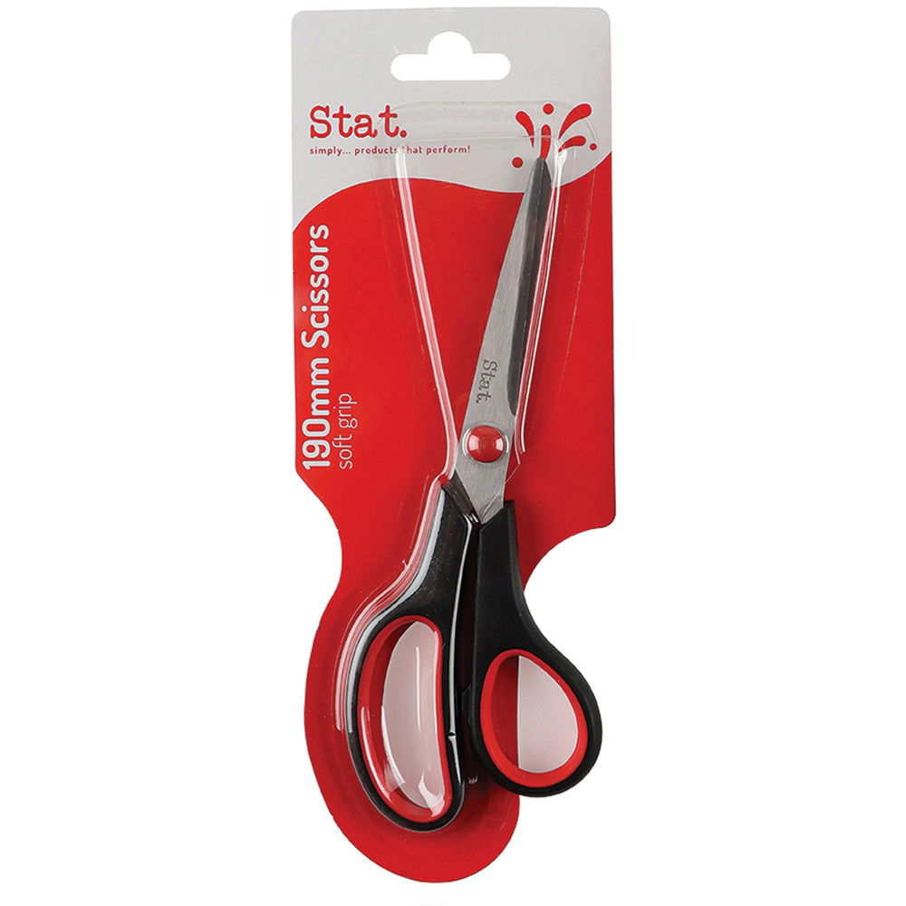 Stat Scissors Soft Grip 190mm Black & Red