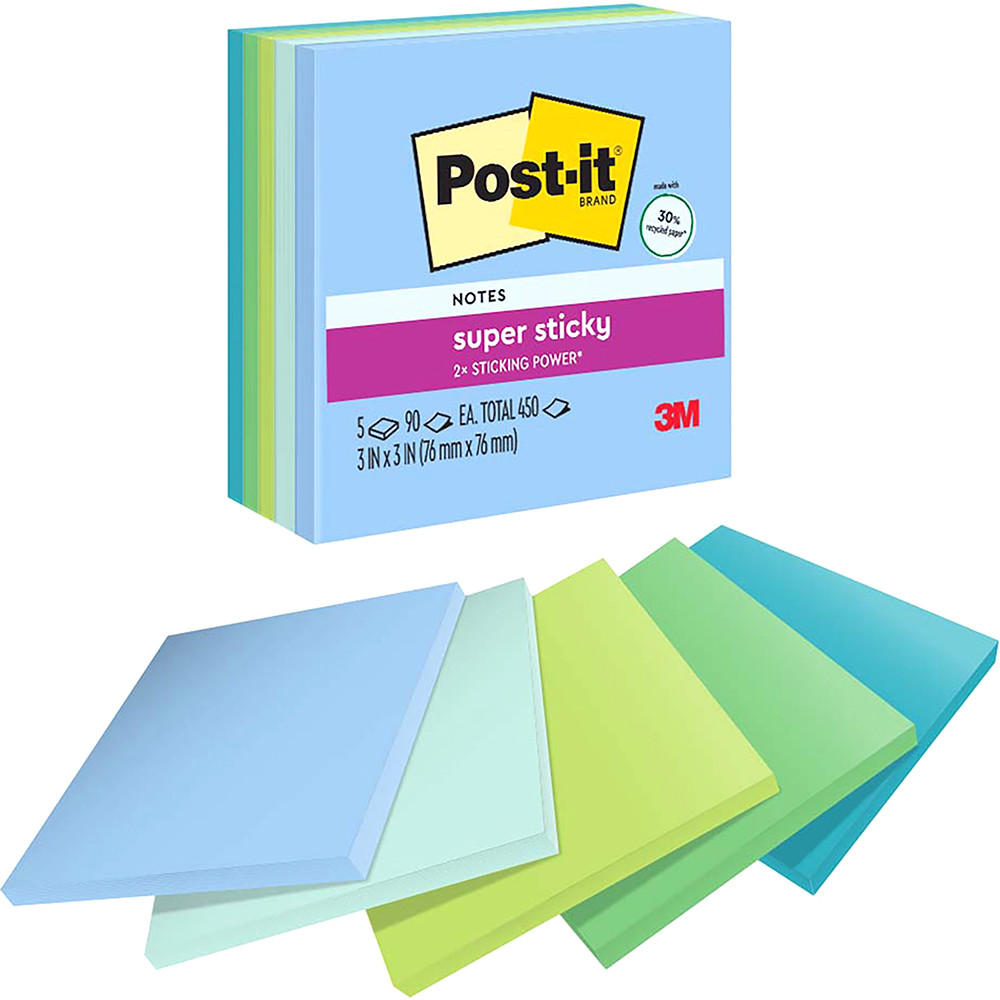 Post-It 654-5SST Super Sticky Notes 76mmx76mm Oasis Pack of 5