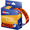 Avery Removable Dispenser Labels 19x64mm Fragile Black On Fluoro Red Pack Of 125
