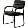 Corkman Visitor Chair Black Steel Frame Padded Arm Rests Black PU Seat And Back