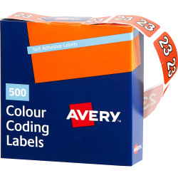 Avery Side Tab 23 Year Code  Label 25x38mm Orange  Box of 500
