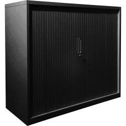 Steelco Tambour Door Cupboard Includes 2 Shelves 1200W x 463D x 1015mmH Black Satin