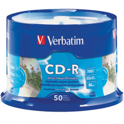 Verbatim Recordable CD-R 80Min 700MB 52X Printable Inkjet Pack of 50 Silver
