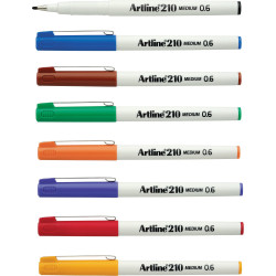 Artline 210 Fineliner Pen 0.6mm 8 Assorted Colours Box Of 12