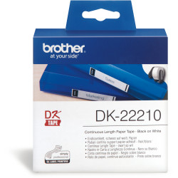 Brother DK-22210 Label Rolls 29mmx30.48m Black on White Adhesive Paper