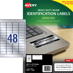 Avery Heavy Duty Laser Labels Asset Tags Silver L6009 45.7x21mm 48UP 960 Labels