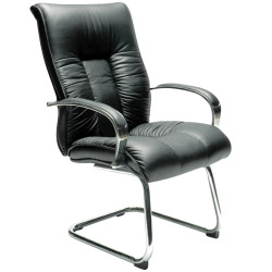Sylex Big Boy Cantilever Visitor Chair Medium Back  With Arms Black Leather