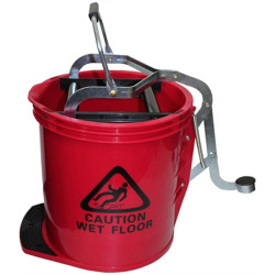 Cleanlink Heavy Duty Plastic Mop Bucket Metal Wringer 16L Red