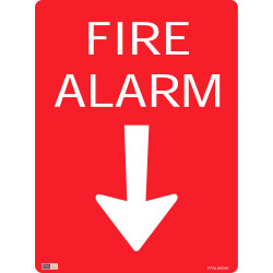 Zions Fire Sign Fire Alarm with Arrow Down 450x600mm Metal