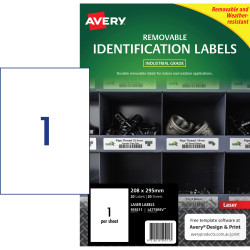 Avery Heavy Duty Removable Laser Labels White L4775 208x295mm 1UP 20 Labels