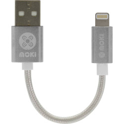 Moki Braided Lightning Cable 10cm Silver Braided Cable