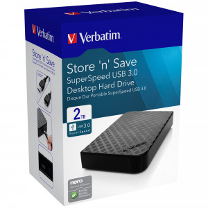Verbatim Store 'n' Save Desktop Hard Drive USB 3.0 2TB Black