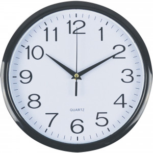 Italplast Wall Clock 30cm Round With Large Numbers Black Frame White Plastic Face