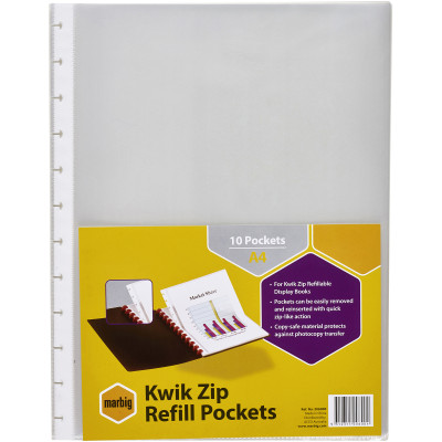 Marbig Kwikzip Display Book Refills A4 Clear Pack Of 10