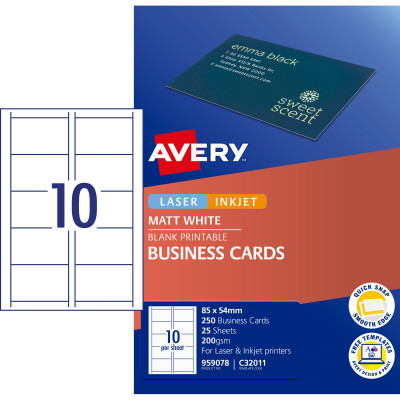 Avery Business Cards Laser Inkjet Labels Matte White C32011 10UP 250 Cards